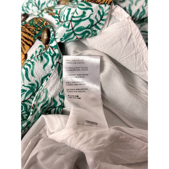 Anthropologie Dress 4 Womens Maeve Green Floral Tiger Print Button Front Tie - Picture 8 of 8